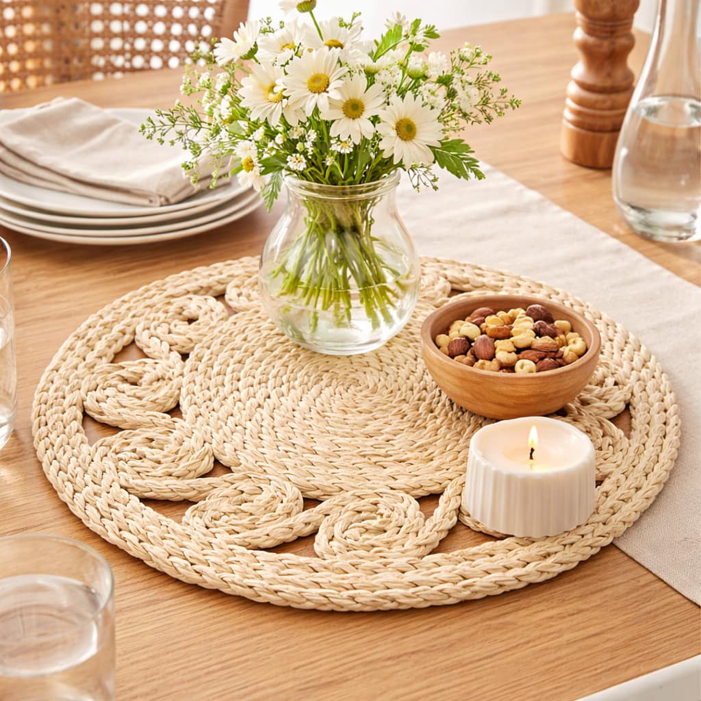 individual tejido de fibra natural decorativo redondo