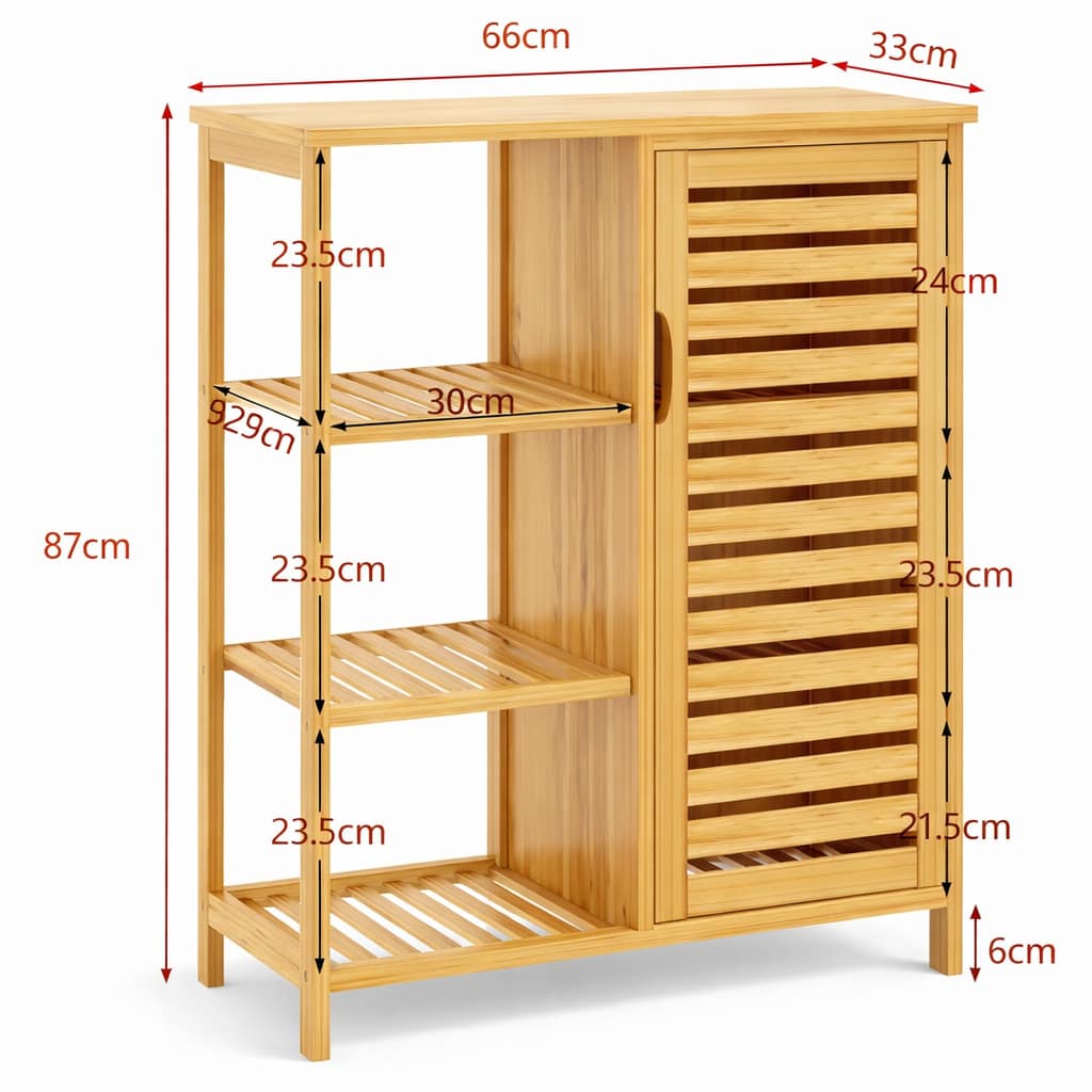 mueble organizador de bambú con puerta