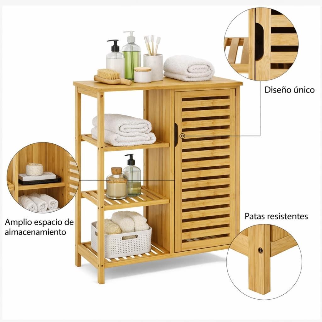 mueble organizador de bambú con puerta