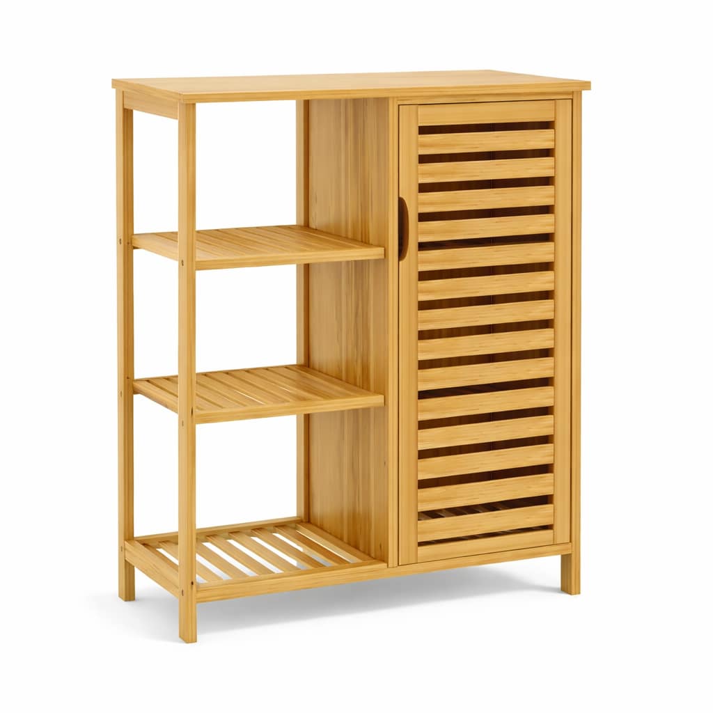 mueble organizador de bambú con puerta