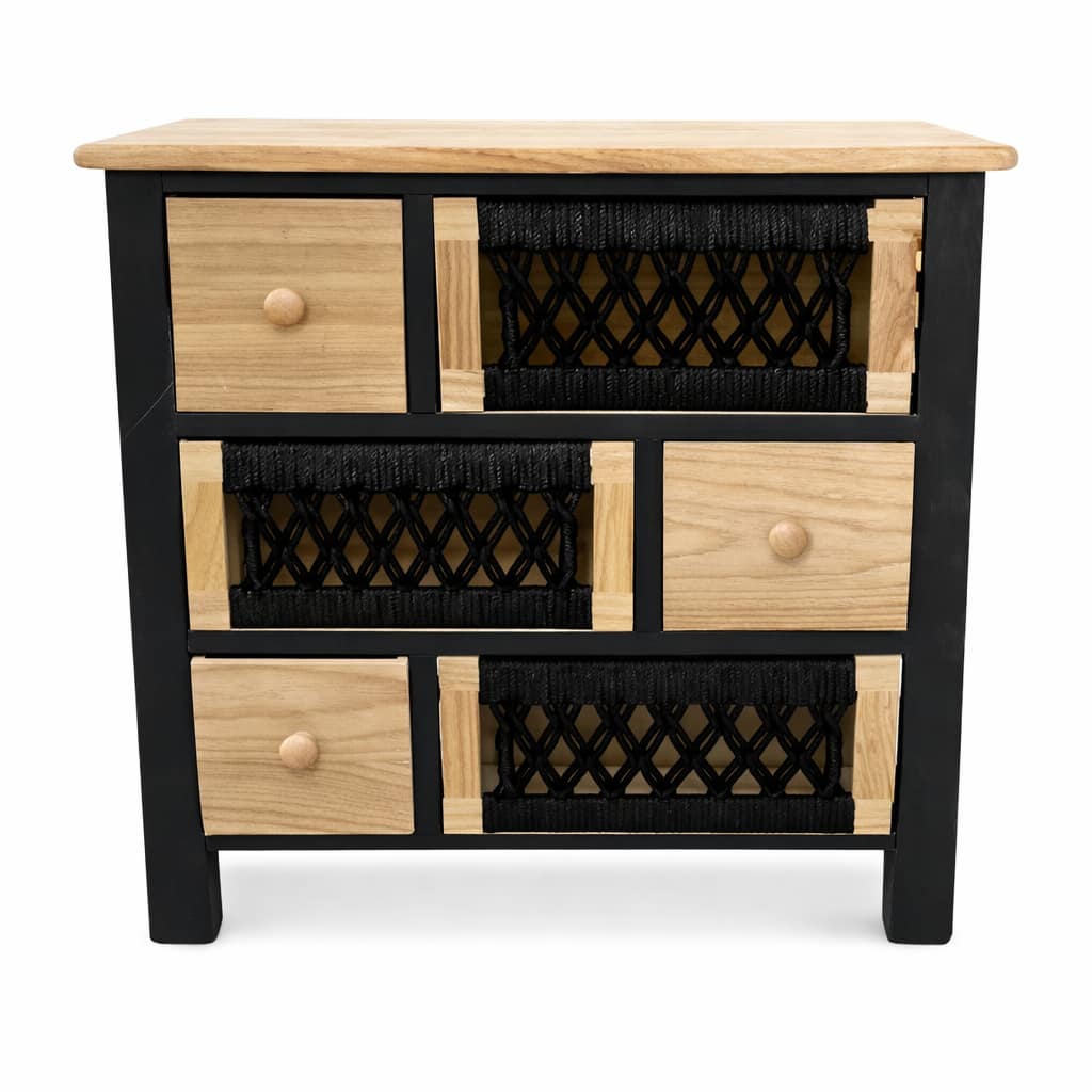 Cómoda de madera con cajones tejidos estilo rústico