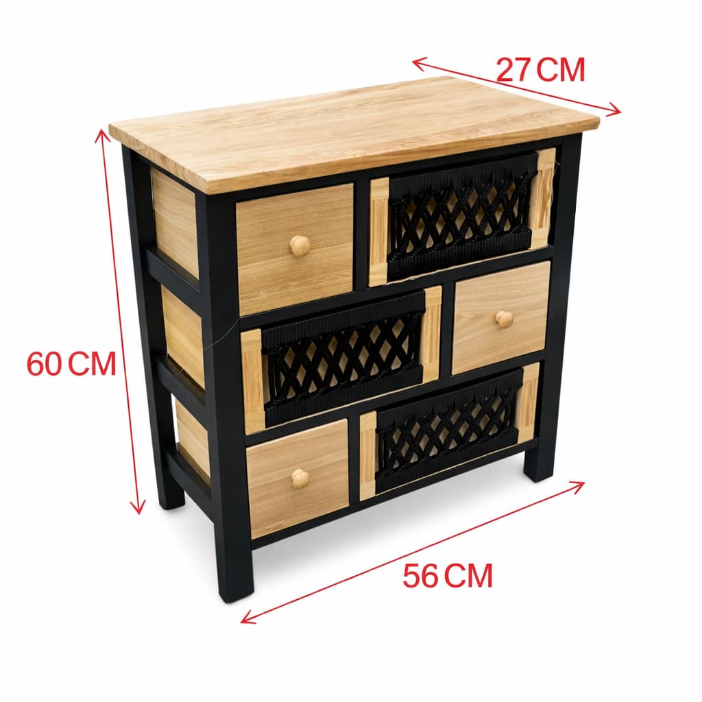 Cómoda de madera con cajones tejidos estilo rústico