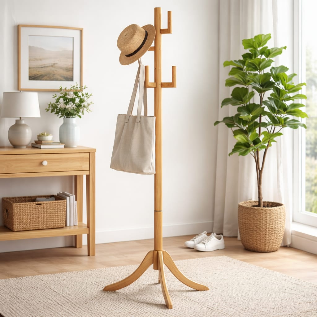 Perchero de bambú moderno para ropa y accesorios