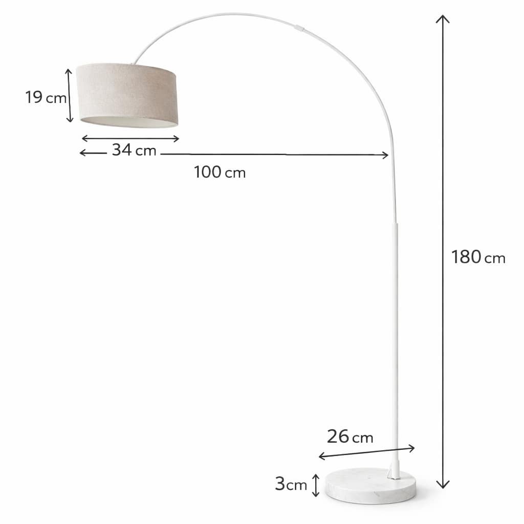 lámpara de pie arco con base de mármol fondo blanco