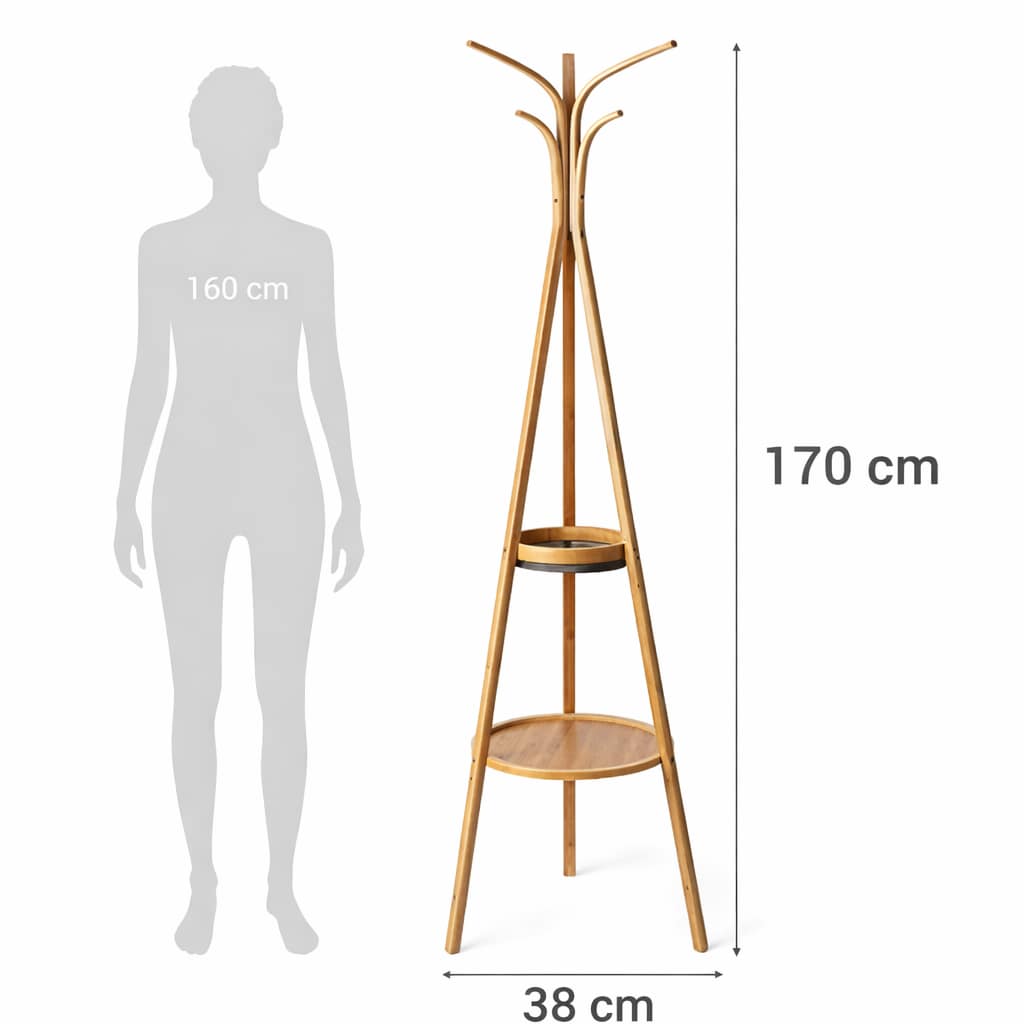 Perchero de madera multifuncional con repisas y ganchos para organización del hogar