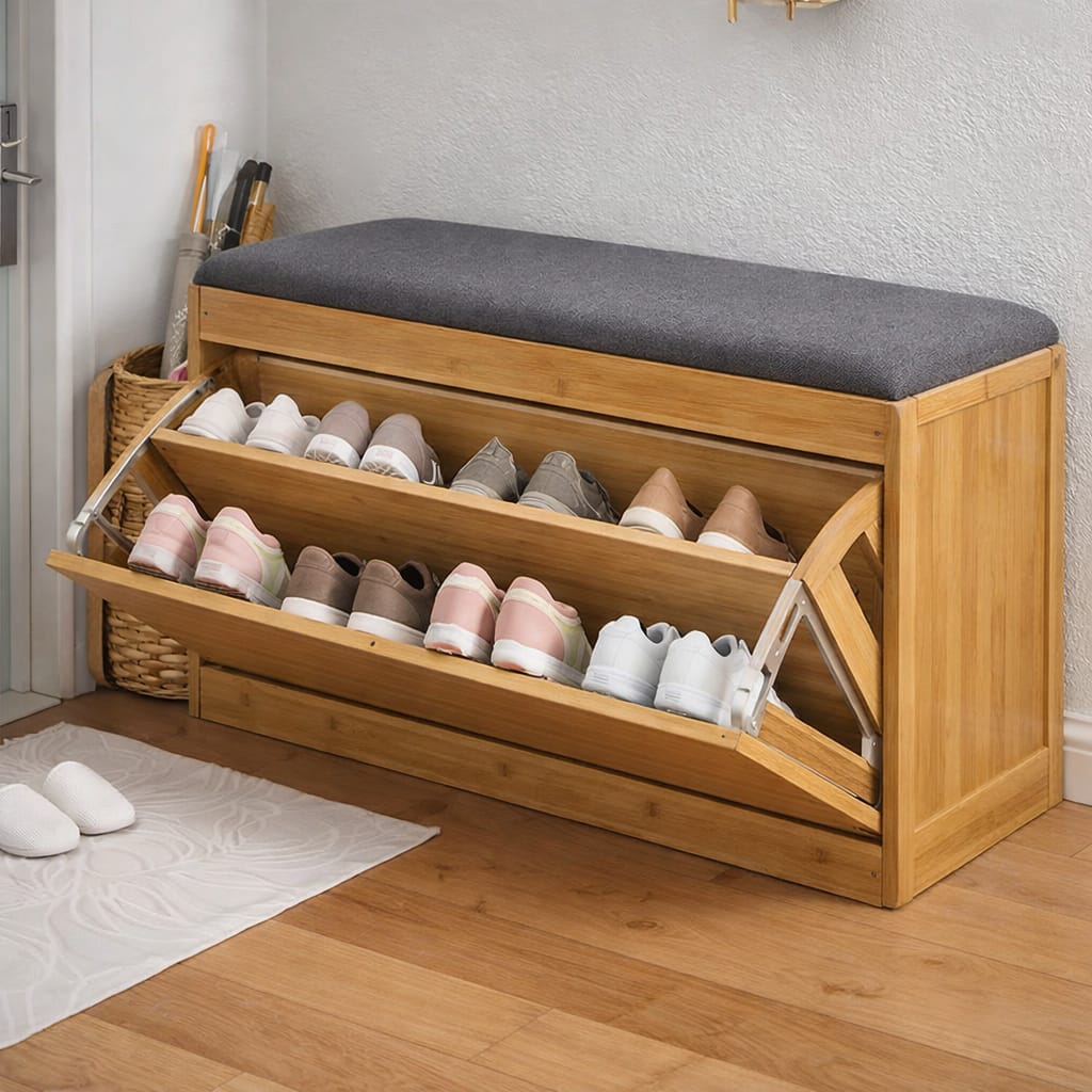 banco zapatero de madera con asiento