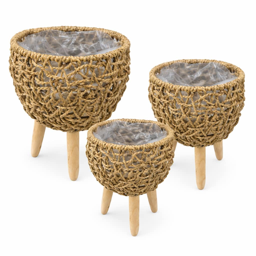 Set de 3 maceteros de fibras naturales con patas