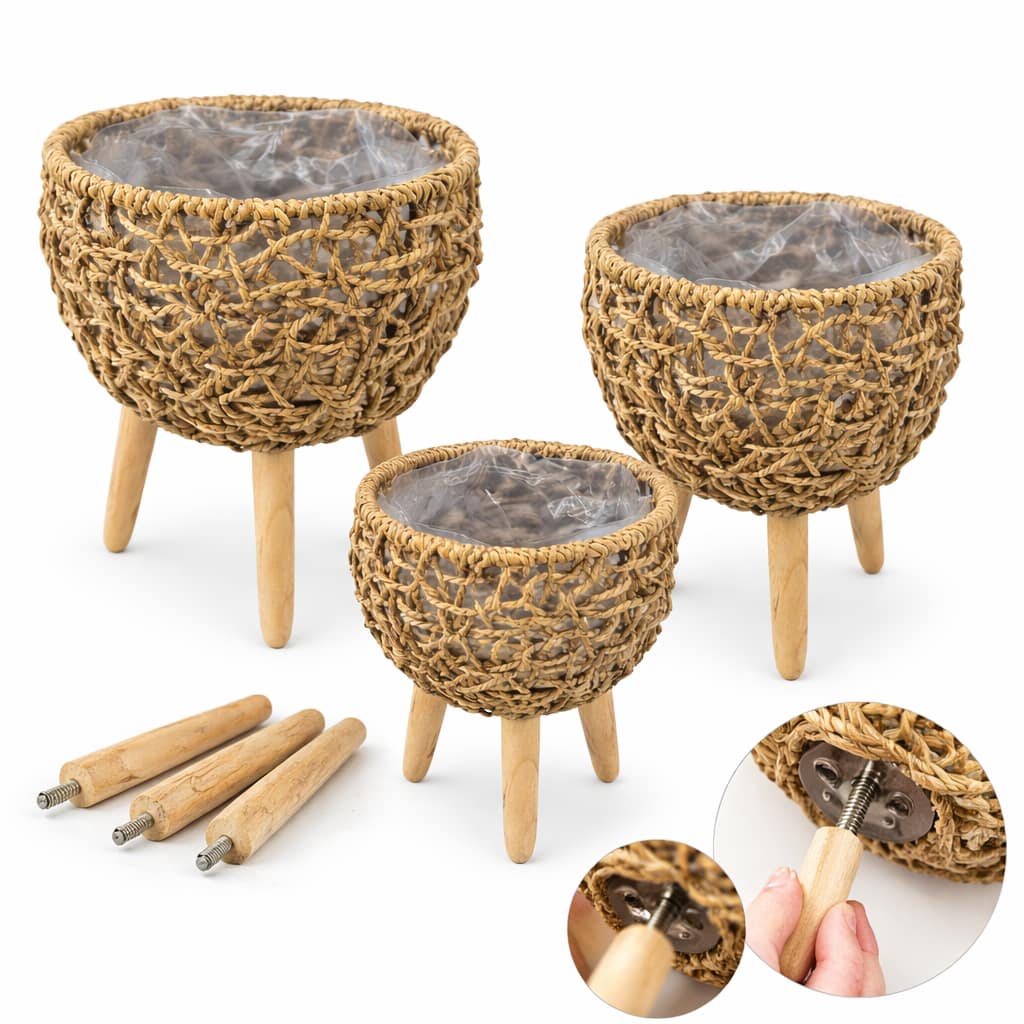 Set de 3 maceteros de fibras naturales con patas