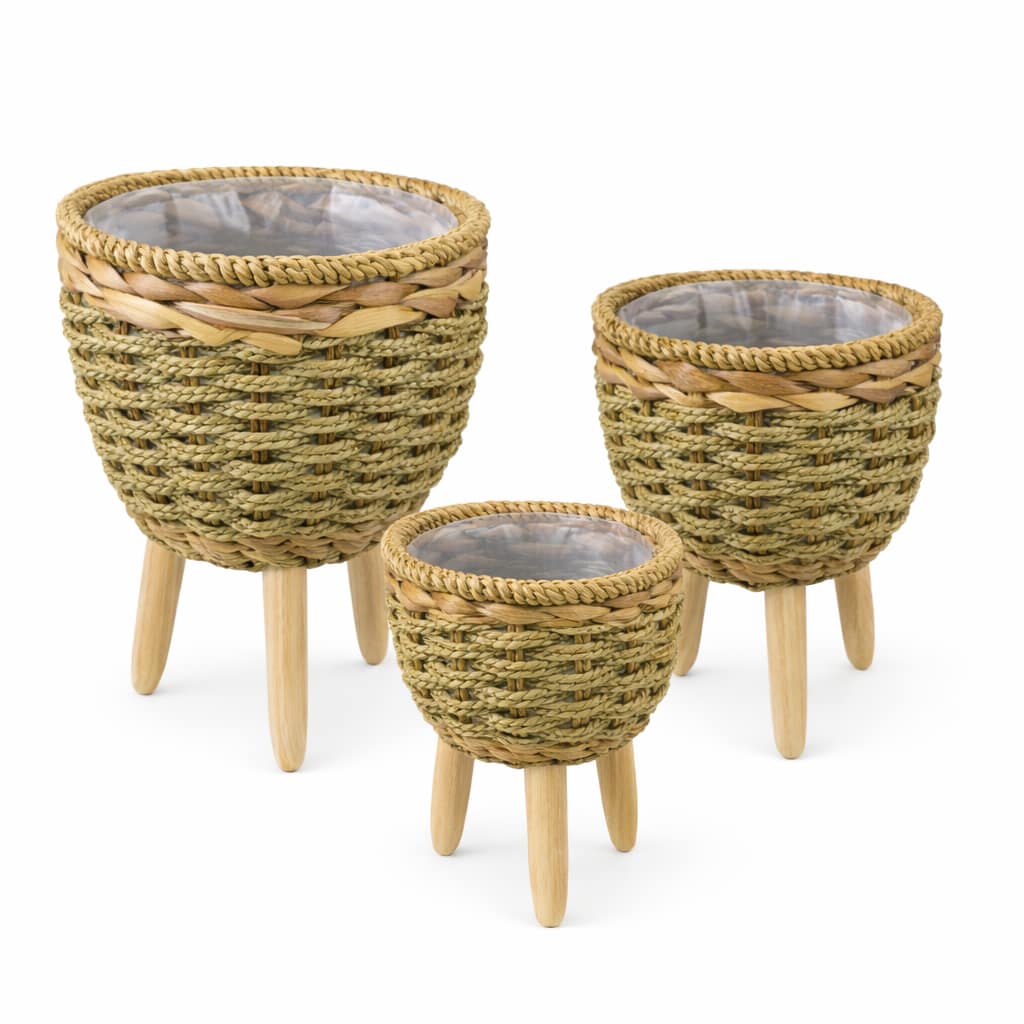 Set de 3 maceteros de fibras naturales con patas