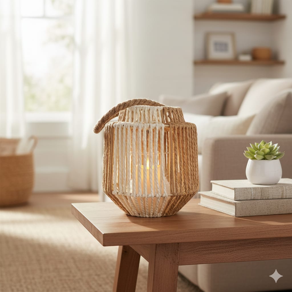 lampara de mesa boho decorativa fibras naturales