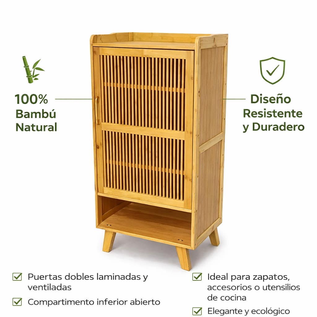 mueble zapatero de bambú cerrado con diseño vertical
