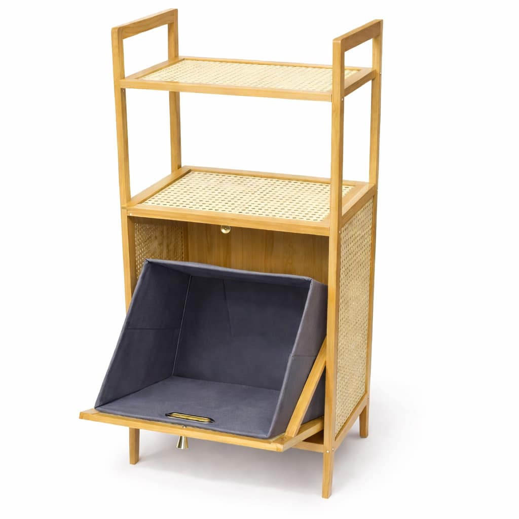 mueble organizador de bambu con puerta de mimbre