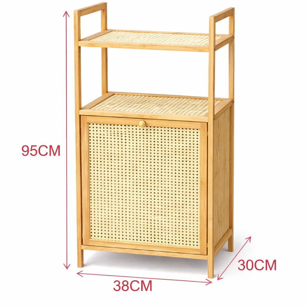 mueble organizador de bambu con puerta de mimbre