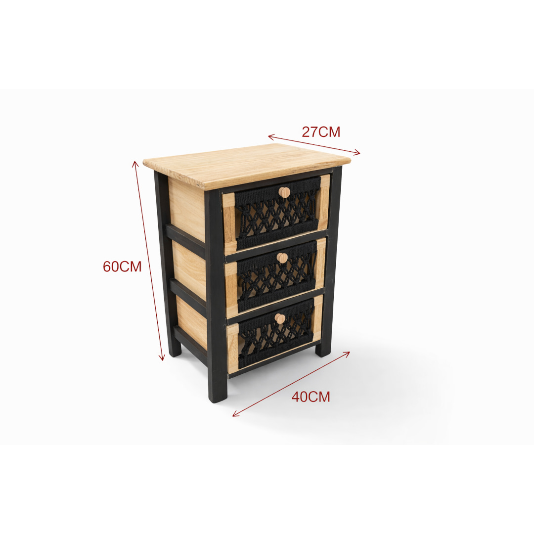 Velador Mesa De Noche 3 Cajones Estilo Boho Macramé Madera - Imagen 2