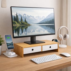 organizador de escritorio de bambu fondo blanco