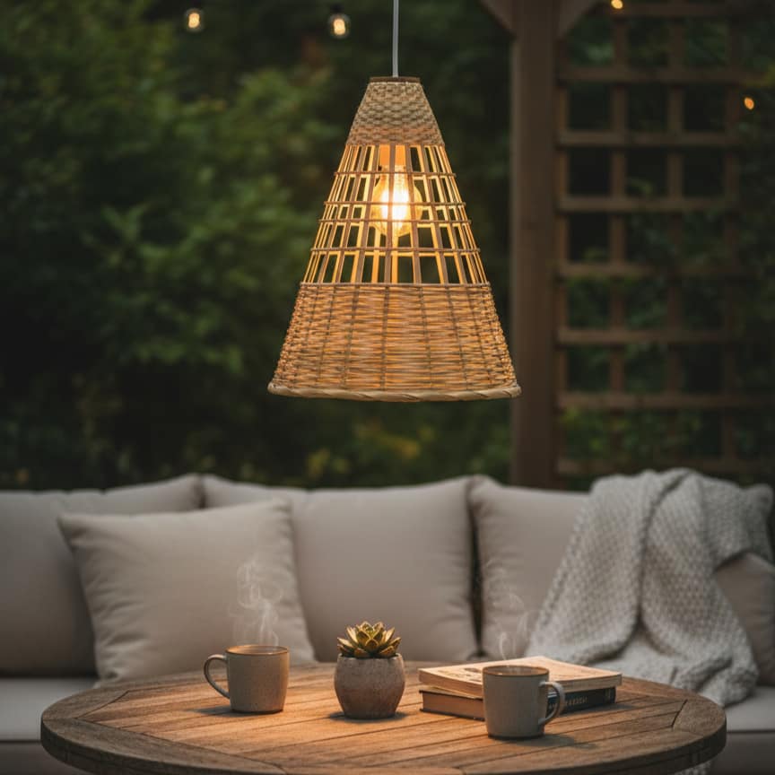 Lámpara colgante de ratán natural estilo boho